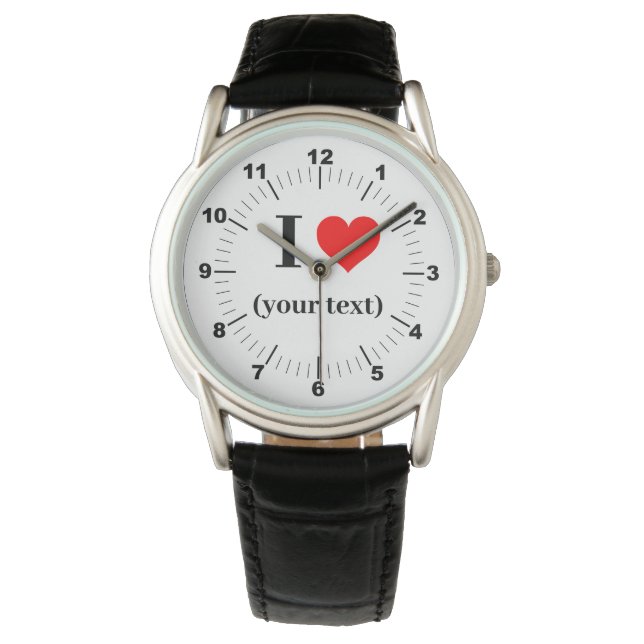 Men's I Heart Black Leather Strap Watch (Front)
