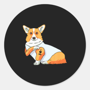 Mens I Love Dad Tattoo Funny Corgi Dog Fathers Da Classic Round Sticker