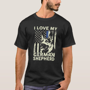 Mens I Love German Shepherd American Flag Thin Blu T-Shirt
