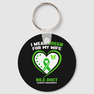 Mens I Wear Green For My Wife Bile Duct Cancer Awa Keychain