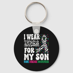 Mens I Wear Zebra For My Son Rare Disease Awarenes Keychain