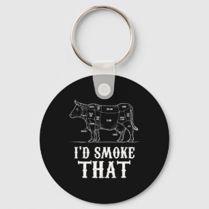 Mens I'd Smoke That Cow Bbq Grillmasters Fathers D Keychain