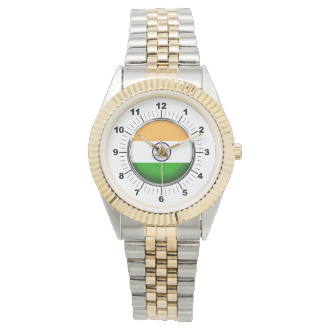 Men's India Flag Two-Tone Bracelet Watch (Front)
