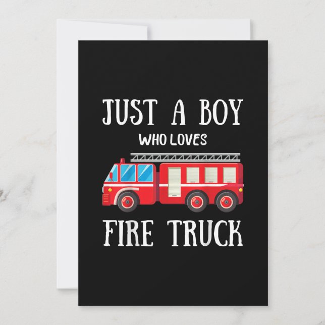 Mens Just A Boy Who Loves Fire Truck Holiday Card (Front)