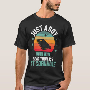 Mens Just A Boy Who Plays Cornhole Bean Bag Toss T-Shirt