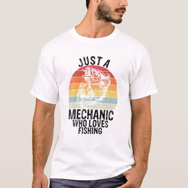 Mens Just A Mechanic Who Loves Fishing - Car Screw T-Shirt (Front)
