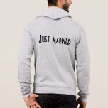 Mens Just Married Hoodie<br><div class="desc">This soft zip hoodie by Bella is for the groom to relax in, shown in a Heather Grey colour with a Just Married text on the back.
Customize this item or buy as is.</div>