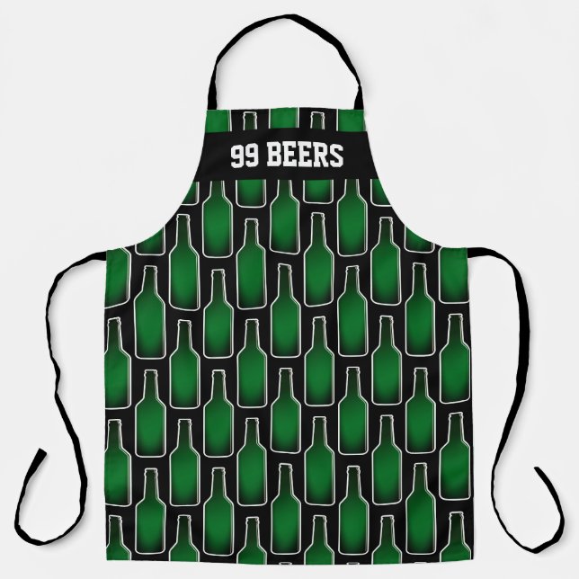 Men's kitchen BBQ apron with beer bottle print (Front)