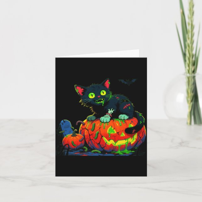 Mens Kitty Halloween Pumpkin Black Cat Performance Card (Front)
