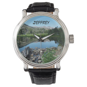 Men's Lake Reflection, Name, Scenic Wrist Watch