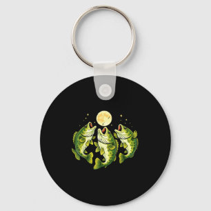 Men's largemouth bass fish howling to the moon keychain