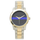 Men's Leather Strap Thin Blue Line Watch