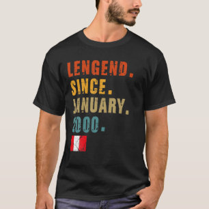 Mens Legend Since January 2000 22Th Birthday Peruv T-Shirt