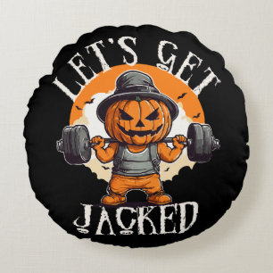 Mens Lets Get Jacked Pumpkin Jack-O-Lantern Funny Round Pillow