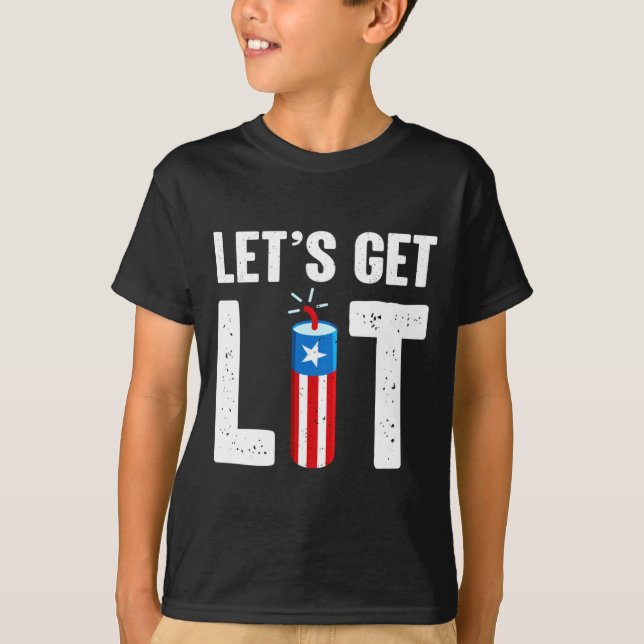 Mens let's get lit funny july 4th fireworks T-Shirt (Front)