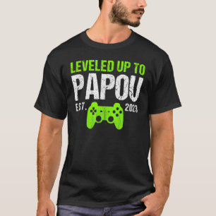 Mens Levelled Up To Papou Est 2023 New Dad Gamer T-Shirt