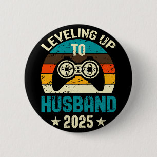 Mens levelling up to husband 2025 future groom 2 inch round button