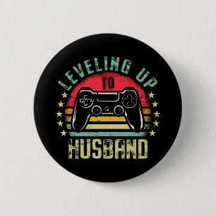 Mens levelling up to husband promoted future gamer 2 inch round button