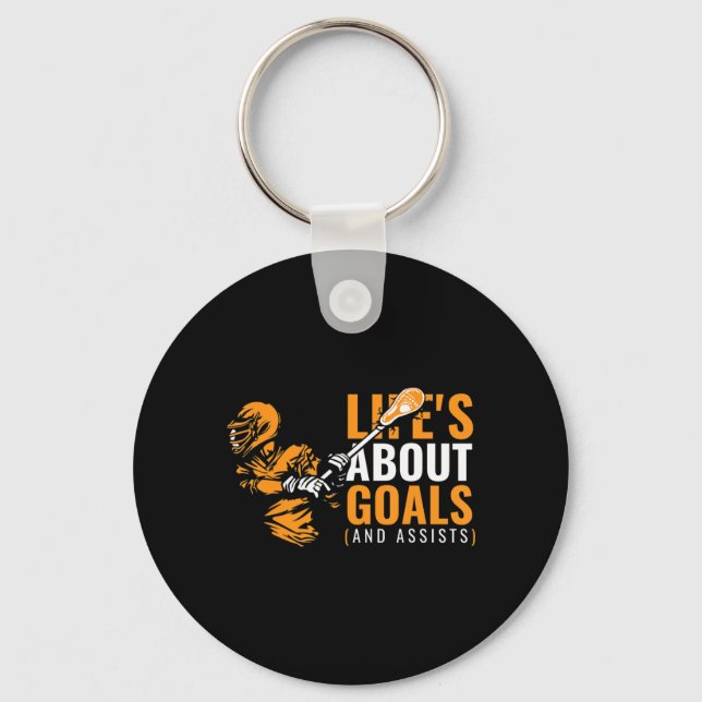 Mens Life's About Goals Lacrosse  for Boys Lacross Keychain (Front)