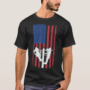 Mens Lineman Electrician Linemen American Flag L T-Shirt