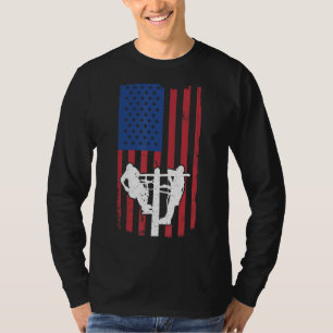 Mens Lineman Electrician Linemen American Flag L T-Shirt