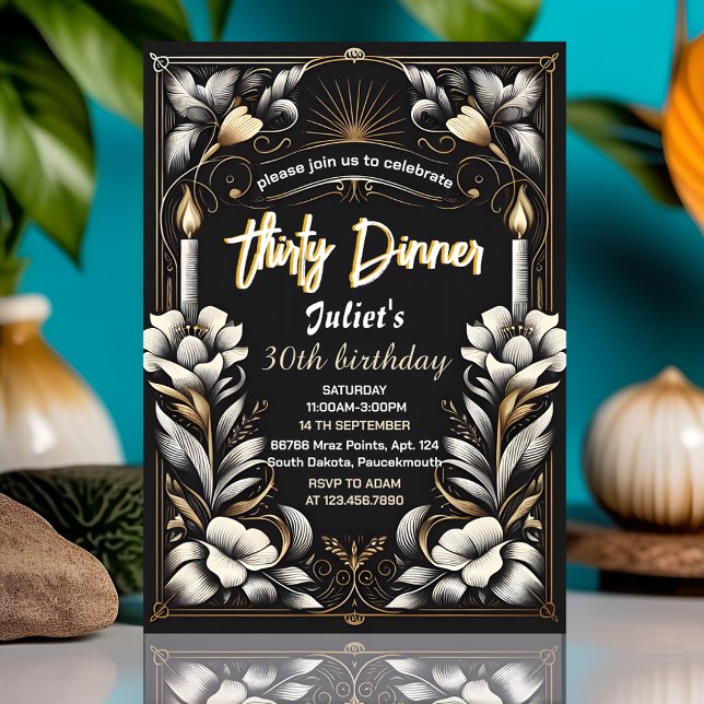 Mens Male adult dinner elegant 30th birthday Invitation (Creator Uploaded)