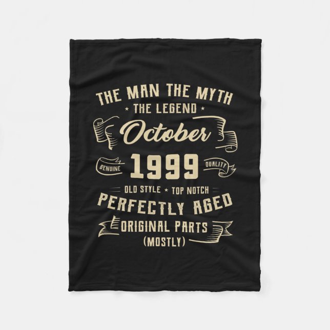 Mens Man Myth Legend October 1999 23rd Birthday Fleece Blanket (Front)