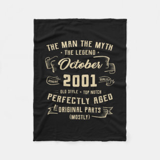 Mens Man Myth Legend October 2001 21st Birthday Fleece Blanket