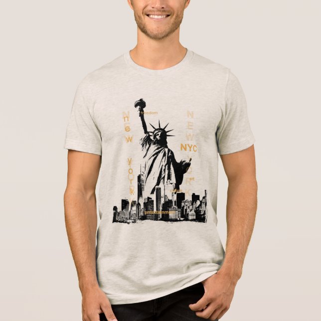Mens Manhattan Nyc Liberty Statue High Quality Tri-Blend Shirt (Front)
