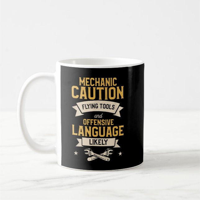 Mens Mechanic Caution Flying Tools And Offensive L Coffee Mug (Left)