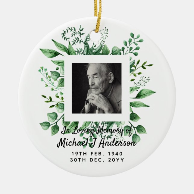 Mens Memorial Gift Bereavement Photo Loving Memory Ceramic Ornament (Front)