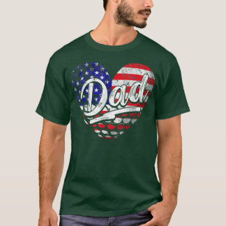 Mens Men Patriotic American Flag Heart Golf Dad Fa T-Shirt
