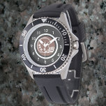 Men's Monogram Football Helmet Watch Rubber Strap<br><div class="desc">Personalize this men's modern sporty watch with a brown football helmet graphic in the centre and black and white accents. Just edit the letters in the easy Zazzle editor. Many other bezel and band style options available to select from to customize further to make it a gift for any man,...</div>
