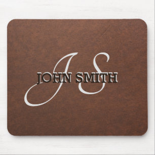 Mens Monogram Leather Texture Look Personalised Mouse Pad