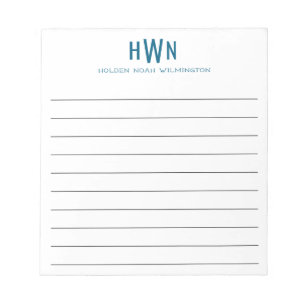 Men's Monogram Professional Navy Blue Wide Rule Notepad