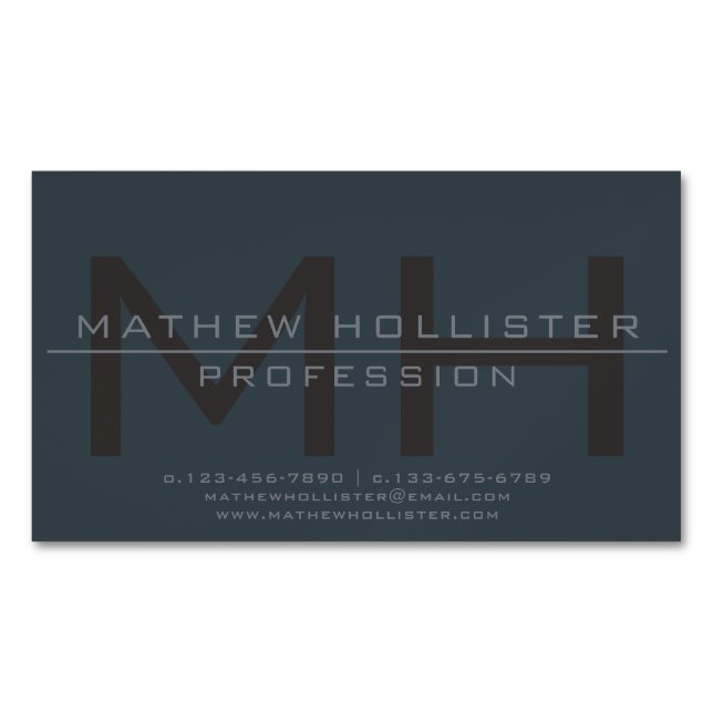 Men's Monogrammed, Deep & Muted Colours Magnetic Business Card (Front)
