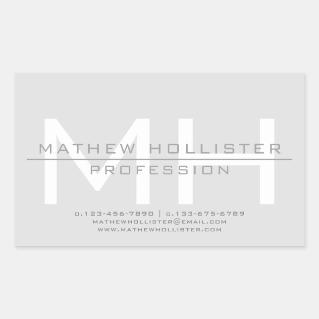 Men's Monogrammed, Grey Business Sticker (Front)
