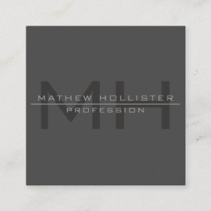 Men's Monogrammed, Grey Square Business Card