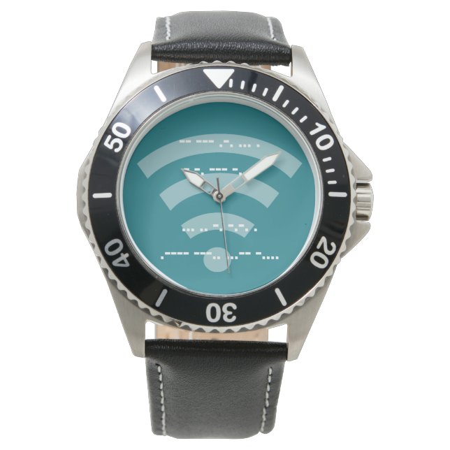 Men's morse code s/s black leather watch (Front)