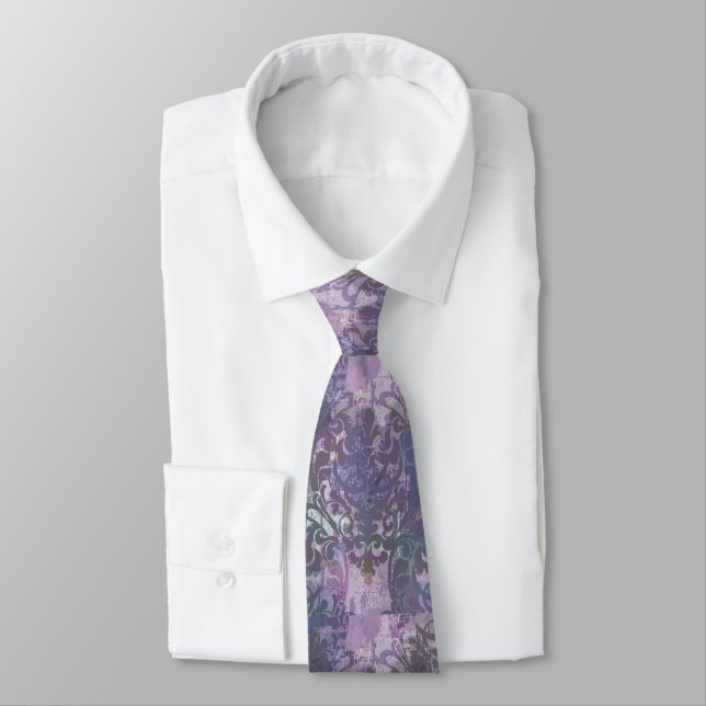 Men's Multi Purple Damask Tie (Tied)