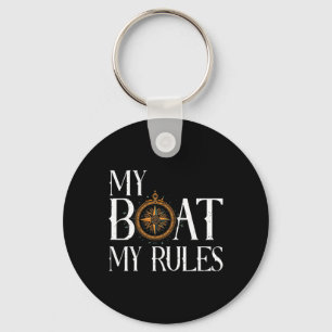 Mens My Boat My Rules Ship's Wheel Captain Nautica Keychain
