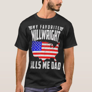 Mens My Favorite Millwright Calls Me Dad USA Flag T-Shirt