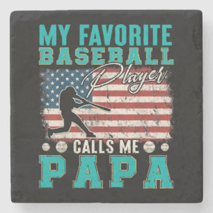 Mens My Favourite Baseball Player Calls Me Papa Stone Coaster