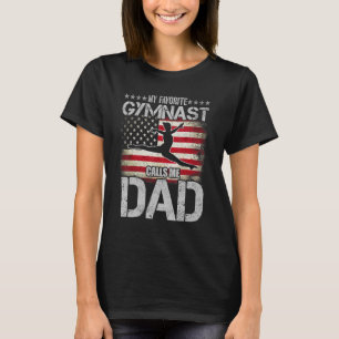 Mens My Favourite Gymnast Calls Me Dad Usa Flag Fa T-Shirt