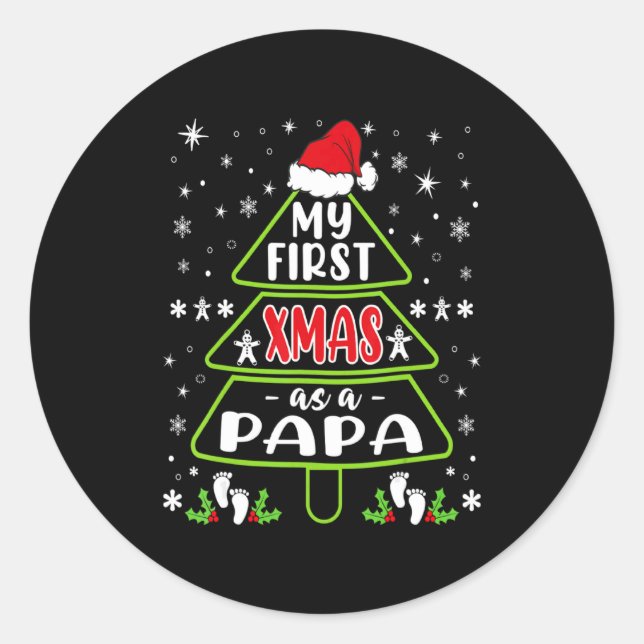 Mens My First Xmas As A Papa New Grandpa Christma  Classic Round Sticker (Front)