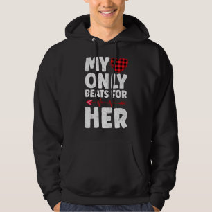 Mens My Heart Only Beats For Her Red Plaid Couples Hoodie