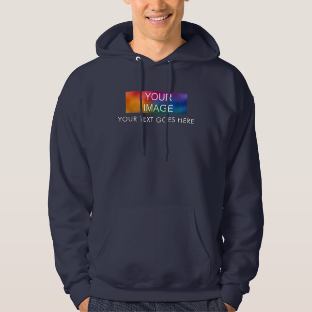 Men's Navy Blue Hoodies Your Image Logo Text Here (Front)