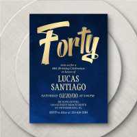Men's Navy Gold 40th Birthday Invitation