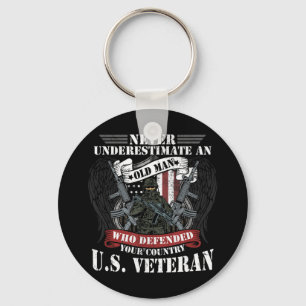 Mens Never Underestimate An Old Man Funny US Veter Keychain
