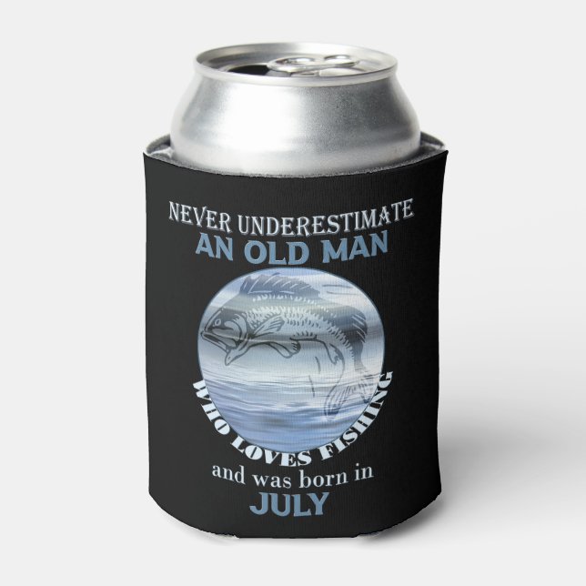 Mens Never Underestimate an Old Man Loves Fishing  Can Cooler (Can Front)